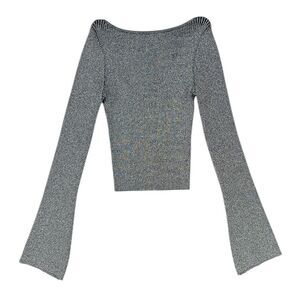 H&M Divided Silver Black Ribbed LS Top XS